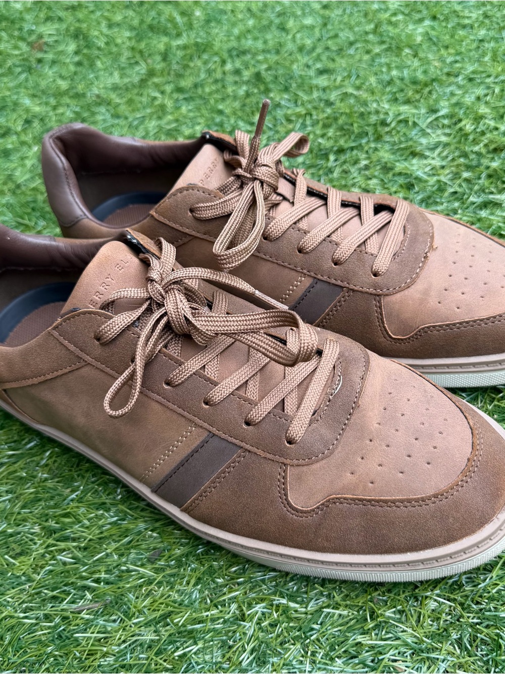 Perry ellis Brown Men's Casual Leather-Look Sneakers